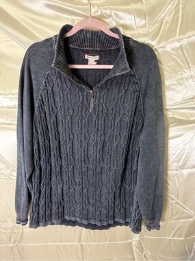 Carbon2Cobalt Men’s XL Cable Knit Sweater 1/4 Zip Charcoal Gray 100% Cotton
